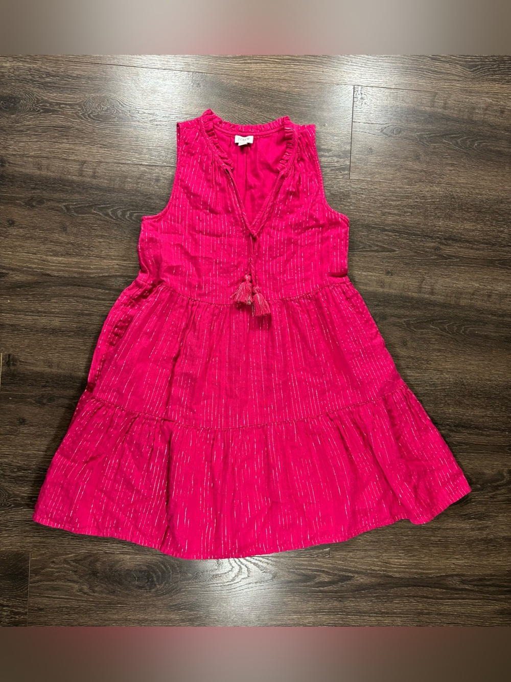 J. Crew Pink Sleeveless Smocked Dress with Tassel Detail